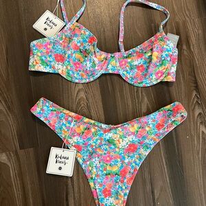 Kulani Kinis Kids Floral Bikini Set in Blue